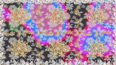 Damask altın soyut çiçek gri renklerde pürüzsüz desen. Süslü dekorasyon. Raster illüstrasyonu.