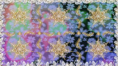 İslam tasarımı. Çiçek kiremitleri. Raster altın tekstil baskısı. Kusursuz desenli oryantal süs. Altın elementlerle nötr renklerde altın desen.