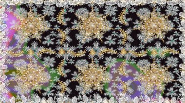 Doğulu stil, altın elementli gri renkli altın desenli arabesk yapar. Raster altın desen. Kusursuz kıvırcık saçlar..