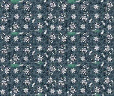 Parlak çiçekli yeşil ve mavi renkler üzerine soyut çizim deseni. Küçük çiçekte hoş bir çiçek deseni var. Çiçek elementli zarif raster dokusu..