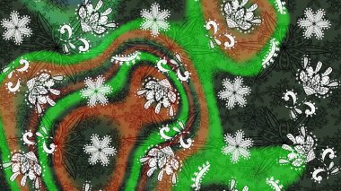 Yeşil ve kahverengi renkli çiçekler. Şirin çiçek elementleri. Robot resim. Raster illüstrasyonu.