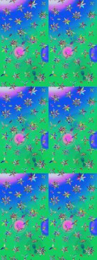 Üst manzara, yumuşak yeşil ve mavi renkli. Sevgililer günü ve tebrik kartı konsepti için şık bir davetiye. Çiçek kompozisyonu, el boyası, hassas şablon. Manzaralı çiçek deseni.