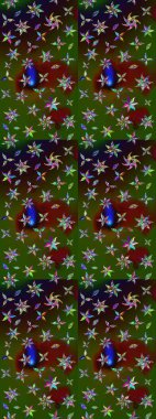 Parlak çiçekli yeşil ve kahverengi renkler üzerine soyut çizim deseni. Çiçeksel elementlerle süslenmiş zarif raster dokusu. Küçük çiçekte şirin bir çiçek deseni var..