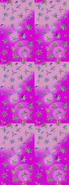 Çiçekli eskiz çizimi. Mor ve nötr renklerde çiçekler. Renkli Yaz Temalı eskiz kalıbı. Düz Çiçek Elementleri Tasarımı.