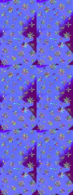 Elle boyanmış suluboya resim çizimleri, çiçekler ve bitkiler. Mor ve mavi renkte çiçekler.