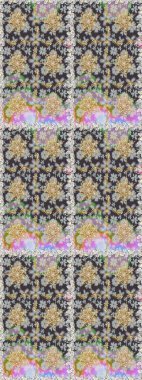 Kusursuz damaske klasik altın desen. Tekrarlayan elementlerle soyut arkaplan oluşturun. Gri renkler ve altın elementler üzerinde altın pürüzsüz desen. Raster illüstrasyonu.