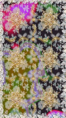 Gri ve nötr renklerde altın elementler. Barok tarzında kusursuz bir doğulu süsü. Geleneksel klasik raster altın pürüzsüz desen.