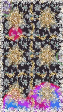 Çizgi sanatı tasarım şablonu için kusursuz sınır. Davetiyeler, kartlar, web sayfası için Raster illüstrasyon. Altın desenli çiçek dekoru. Doğu tarzı element. Gri ve nötr renkler üzerine altın element.