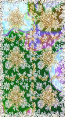 Geleneksel klasik altın desen. Barok tarzında kusursuz bir doğulu süsü. Tarafsız ve altın elementli yeşil renklerde altın desen. Raster doğulu süsü.