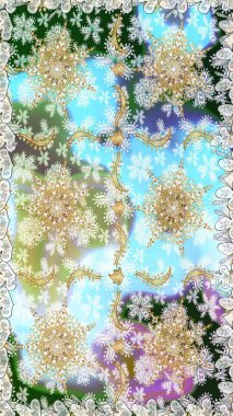 Tarafsız ve mavi renklerde altın elementlerle geleneksel altın sarısı desen. Barok tarzında kusursuz bir doğulu süsü..