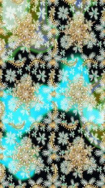 Duvar kâğıdı barok, İspanyol kumaşı. Kusursuz çiçek deseni. Kusursuz raster arka plan. Tarafsız ve siyah renkler üzerinde grafiksel modern kusursuz desen.