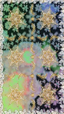 Geleneksel klasik raster altın pürüzsüz desen. Barok tarzında kusursuz bir doğulu süsü. Gri ve nötr renklerdeki altın elementler.