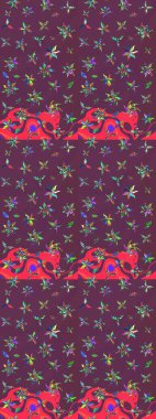 Küçük çiçekteki sevimli çiçek deseni. Kahverengi ve mor renkte çiçekler.