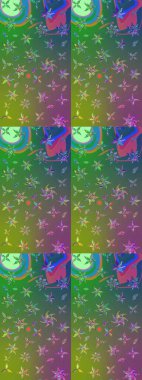 Vadinin yeşil ve mavi renkli çiçekleri. Çiçekler. Soyut etnik raster çizim kalıbı.