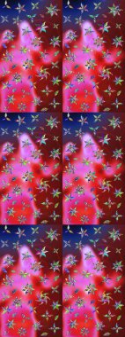 Çiçekli karalama şeklinde Raster çiçek deseni. Yumuşak, bahar çiçekli arka plan. Kırmızı ve pembe renkte çiçekler.