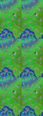 Gömlek, arka plan modelini çiz. Tropik çiçekler. Yeşil ve mavi renkte çiçekler.