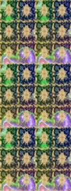 Altın elementli yeşil renklerde altın eskiz deseni. Raster illüstrasyonu. Tekrarlayan elementlerle soyut arkaplan oluşturun. Sketch damask klasik altın desen.