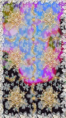 Raster illüstrasyonu. Doğum günü kartı, davetiye ya da afiş için iyidir. Kusursuz ortaçağ çiçek deseni. Dekoratif simetri arabesk. Gri ve nötr renklerde altın.