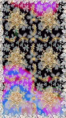 Çiçek kiremitleri. Gri ve nötr renklerde altın desenler ve altın elementler. İslam tasarımı. Raster altın tekstil baskısı. Kusursuz desenli oryantal süs.