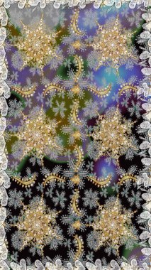 Gri ve nötr renklerde ve altın elementlerle kusursuz klasik desen. Noel, kar tanesi, yeni yıl 2019.