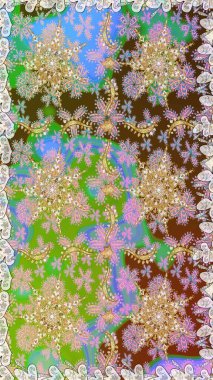 Kusursuz oryantal klasik altın desen. Tarafsız ve yeşil renklerde altın yinelenen elementlerle Raster soyut arka planı.