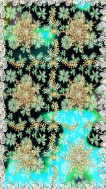 Barok tarzında kusursuz bir doğulu süsü. Raster geleneksel altın pürüzsüz desen nötr ve yeşil renkler.