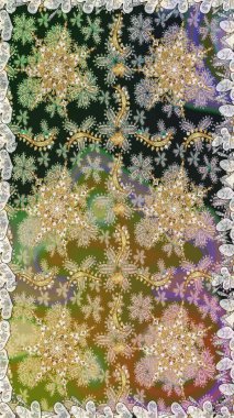 Antika altın tekrarlanabilir duvar kağıdı. Damask arkaplanı tekerrür ediyor. Gri ve nötr renklerde altın element. Barok tarzında altın çiçek süsü..