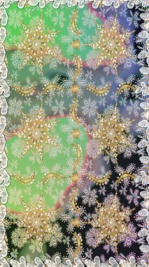 Klasik çiçek dokusu. Altın şablon. Kusursuz desenli altın elementler. Tarafsız ve gri renklerin kraliyet retro 'su. Raster illüstrasyonu. Kart, duvar kağıdı, ambalaj, tekstil için klasik tasarım.