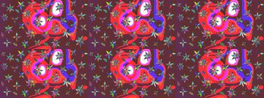 Renkli Bahar Teması eskiz kalıbı. Raster. Düz Çiçek Elementleri Tasarımı.