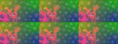 Raster illüstrasyonu. Yeşil ve mavi renkte çiçekler. Tropikal çizim çiçek deseni.