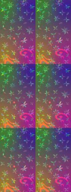 Düz Çiçek Elementleri Tasarım Raster illüstrasyonu. Çiçekli çiçek deseni, suluboya. Mor ve yeşil renkte çiçekler. Renkli Bahar Teması çizim şablonu.