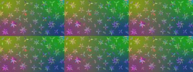 Çiçek desenli çizim. Yeşil ve mavi renkli Asya tekstili. Raster illüstrasyonu.