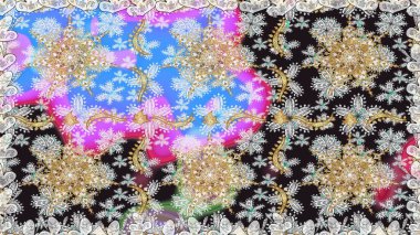 Gri ve nötr renklerde altın element. Damask arkaplanı tekerrür ediyor. Antika altın tekrarlanabilir duvar kağıdı. Barok tarzında altın çiçek süsü..