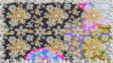 Raster altın desen. Kusursuz altın desenli bukleler. Raster illüstrasyonu. Altın elementli gri ve nötr renkler. Doğu tarzı arabesk.