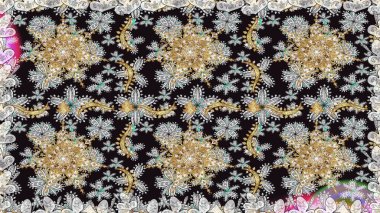 Damask pürüzsüz yineleme kalıbı. Antika altın tekrarlanabilir duvar kağıdı. Gri ve nötr renklerde altın element. Barok tarzında altın çiçekli süs..