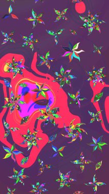 Eskiz klasiği. Düz Çiçek Elementleri Tasarımı. Renkli Bahar Teması eskiz kalıbı. Raster Şirin kumaş deseni.