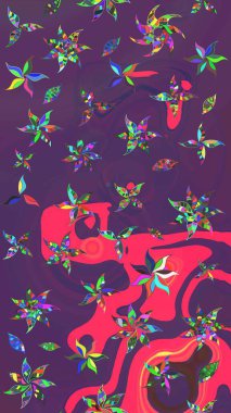 Mor ve pembe renkte çiçekler. Raster illüstrasyonundaki çiçek desenli çizim. Düz Çiçek Elementleri Tasarımı. Renkli Bahar Teması çizim şablonu.