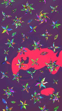 Raster illüstrasyonu. Yumuşak, bahar çiçekleri mor ve pembe renklerde. Raster çiçek desenli ve çiçekli..