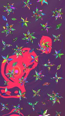 Raster. Güzel suluboya çiçekler, parlak tablolar İnspipurple ve pembe çiçek desenli eskiz arka planı.