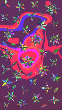 Nazikçe, güzel çiçek arkaplanı. Çiçekli karalama şeklinde Raster çiçek deseni. Mor ve pembe renkte çiçekler.