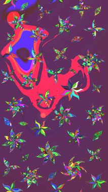 Renkli Bahar Teması eskiz kalıbı. Düz Çiçek Elementleri Tasarımı. Mor ve pembe renkte çiçekler. Sevimli çiçek raster deseni.