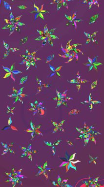 Raster illüstrasyonu. Robot resim. Şirin çiçek elementleri. Mor ve yeşil renkte çiçekler.