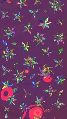 Elle boyanmış suluboya resim çizimleri, çiçekler ve bitkiler. Mor ve yeşil renkte çiçekler.