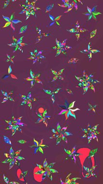 Dallı bahar çiçekleri ile desen, kahverengi ve mor renkler ile çiçek silueti. Raster deseni.