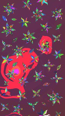 Raster illüstrasyonundaki çiçek desenli çizim. Çiçekler suluboya tarzında kahverengi ve pembe renklerde.