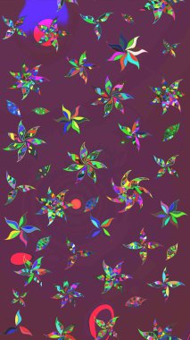 Raster illüstrasyonundaki çiçek desenli çizim. Kahverengi ve mor renklerde. Güzel kumaş deseni. Raster illüstrasyonu.