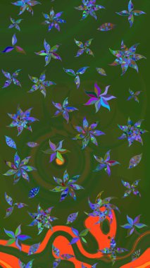 Suluboya çiçekli çiçek deseni. Raster illüstrasyonu. Yeşil ve mavi renkli güzel tekstil..