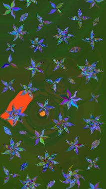 Çiçekli çiçek deseni, suluboya. Yeşil ve mavi renkli çiçekler. Renkli Bahar Teması çizim kalıbı. Düz Çiçek Elementleri Tasarım Raster illüstrasyonu.