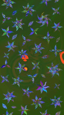 Küçük çiçekli basit bir çiçek çizimi. Yeşil ve mavi renkli şirin çiçekler. Moda baskısı, albüm, ambalaj kağıdı ve duvar kağıdı için zarif dekoratif süslemeler. Raster illüstrasyonu.