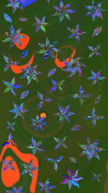 Varicologreen ve Blue Raster çizim çizimi. Bir sürü yeşil ve mavi soyut çiçekli tropik eskiz deseni. Küçük çiçekte sevimli çiçek deseni var..